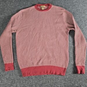 Bobby Chan Mens Silk Cotton Blend Crewneck Sweater Red White Micro Check Large